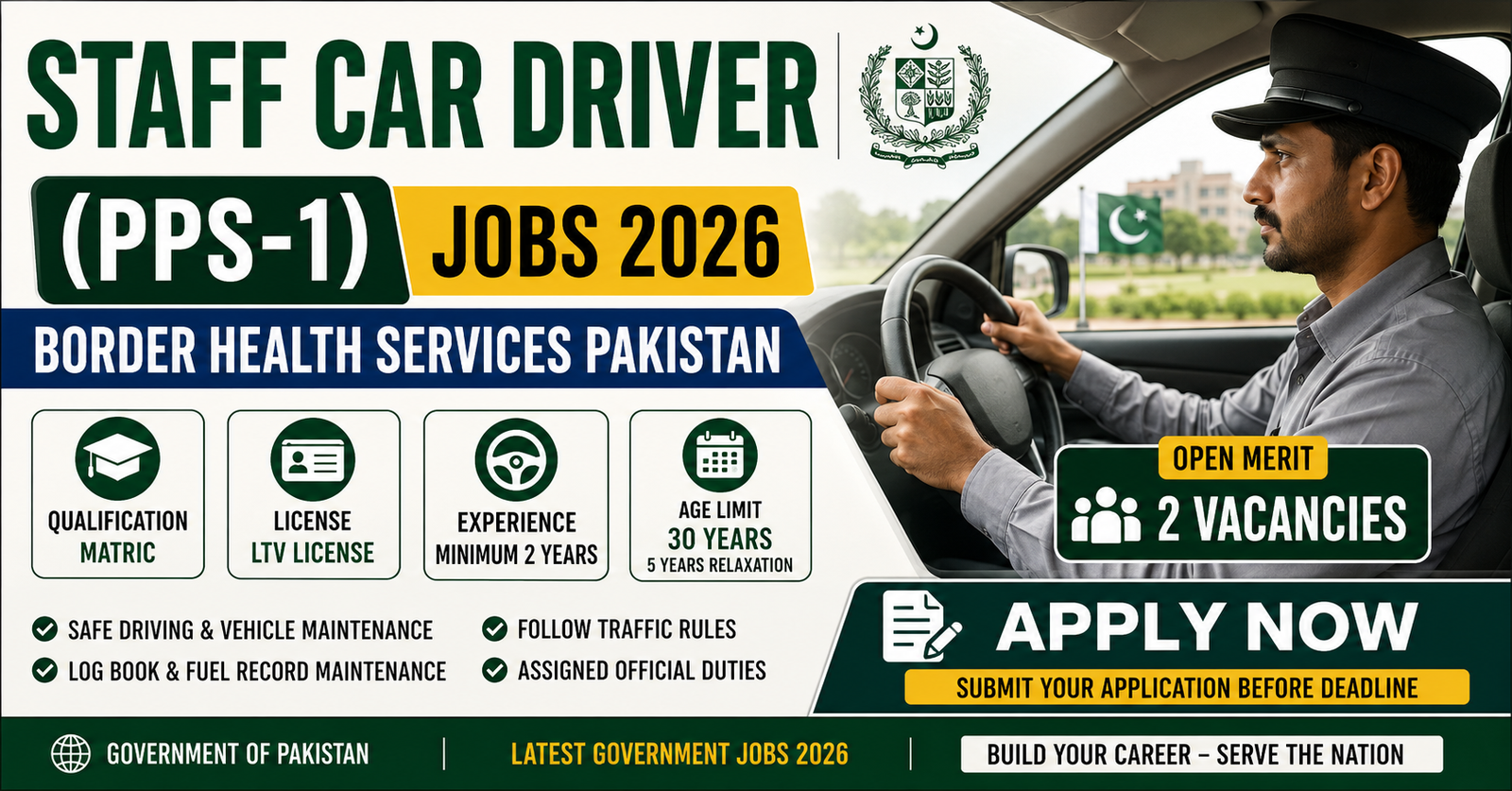 Staff Car Driver Jobs Pakistan 2026 (PPS-1) – Border Health Services Pakistan Latest Government Vacancy
