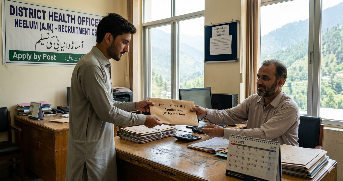 Junior Clerk Jobs 2026 AJK B-11 in District Health Officer Neelum – Apply by Post (2 Vacancies)