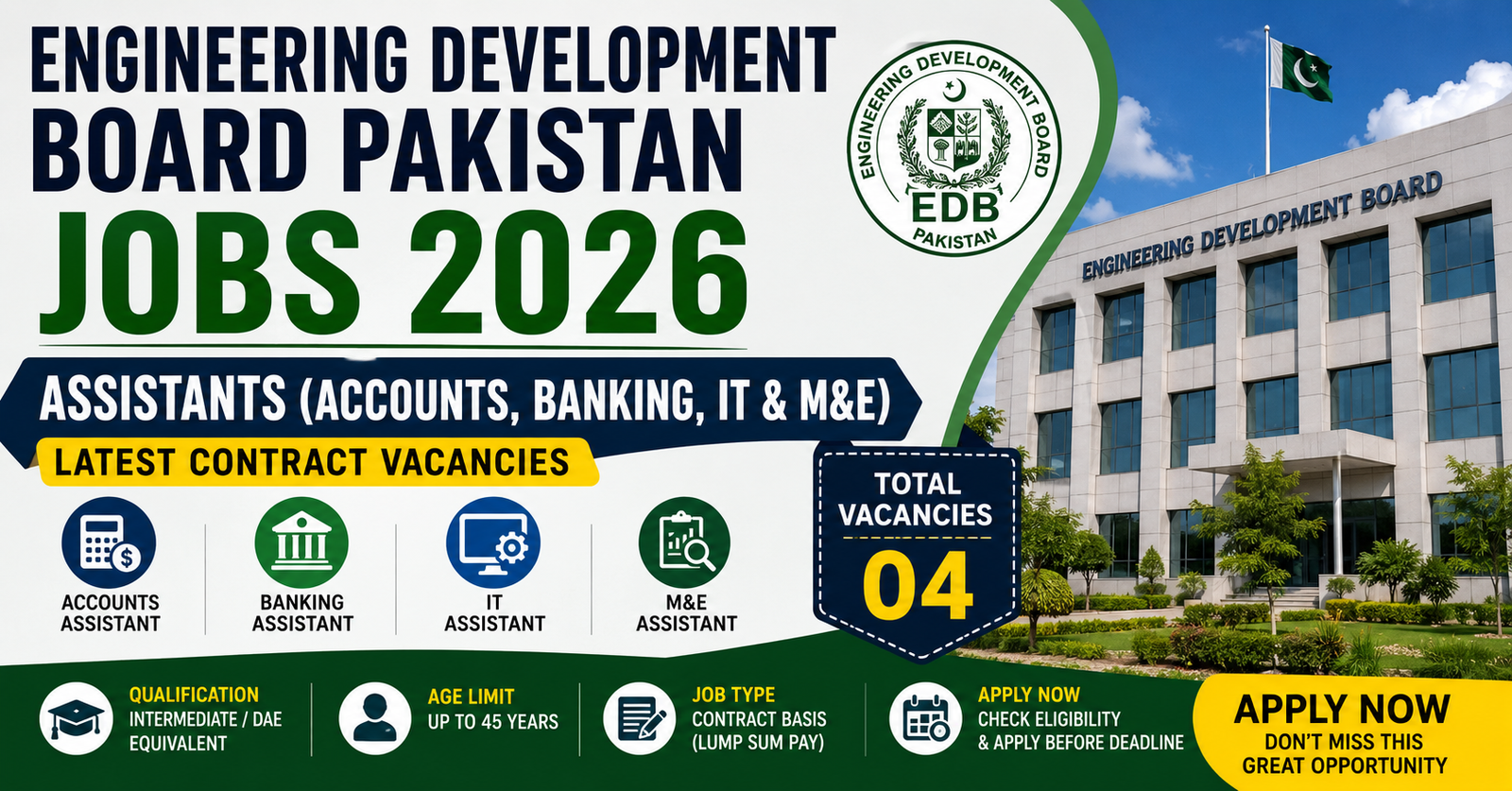 Engineering Development Board Jobs 2026 in Pakistan – Assistants (Accounts, Banking, IT & M&E) Latest Contract Vacancies