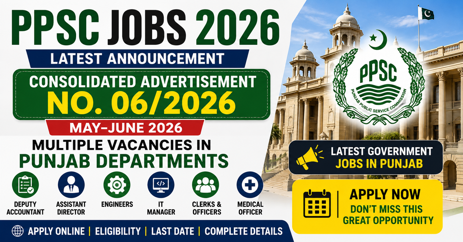PPSC Jobs 2026 May–June – Latest Consolidated Advertisement No. 06/2026 Apply Online for Multiple Vacancies in Punjab