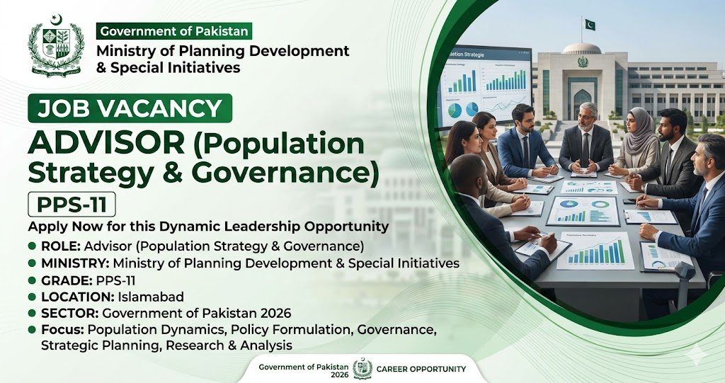 Advisor Population Strategy Job Pakistan (Population Strategy & Governance) Job – PPS-11 Vacancy in Ministry of Planning Development & Special Initiatives, Government of Pakistan 2026