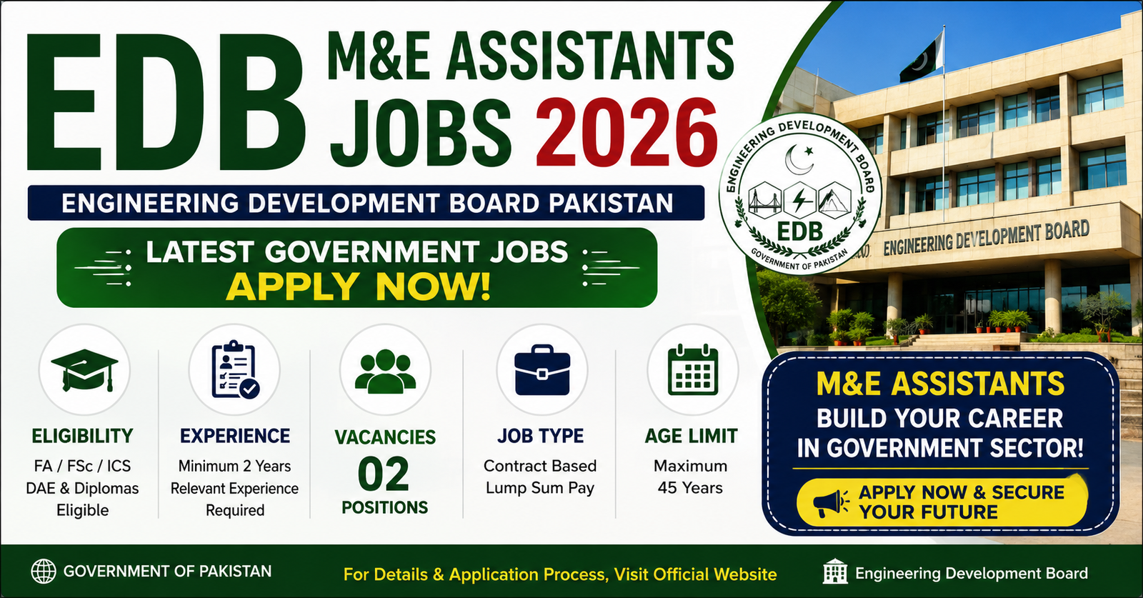 Engineering Development Board (EDB) M&E Assistants Jobs 2026 – Eligibility Criteria, Vacancies & Complete Details