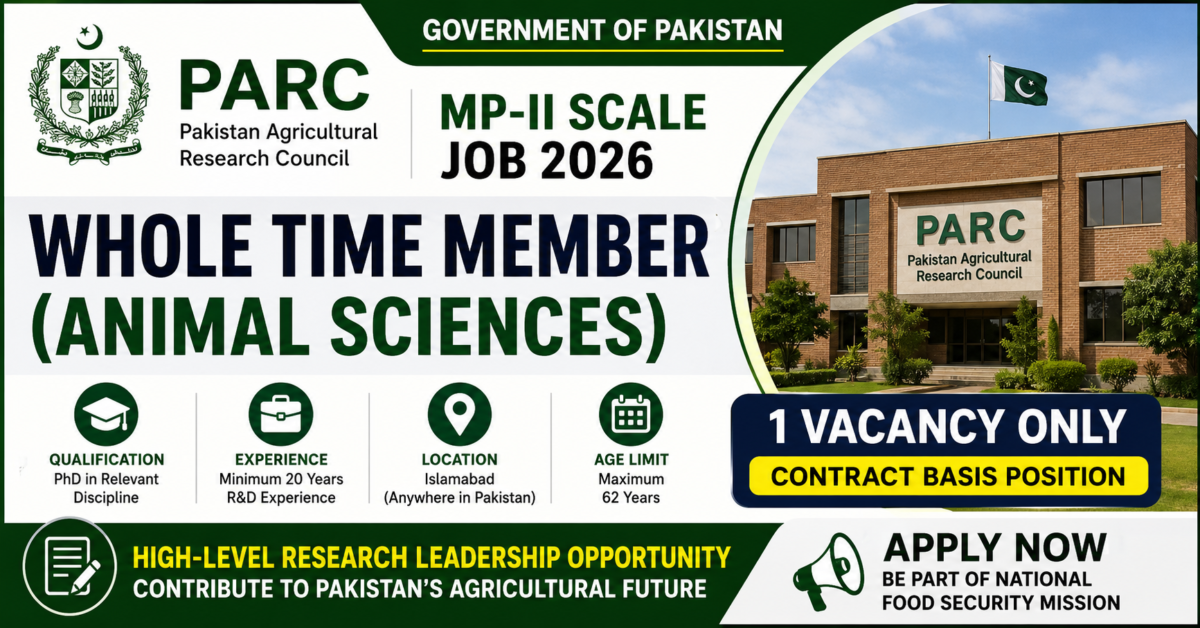 Government of Pakistan PARC MP-II Job 2026 Whole Time Member (Animal Sciences) Job 2026 – Complete Details, Eligibility, and Application Guide