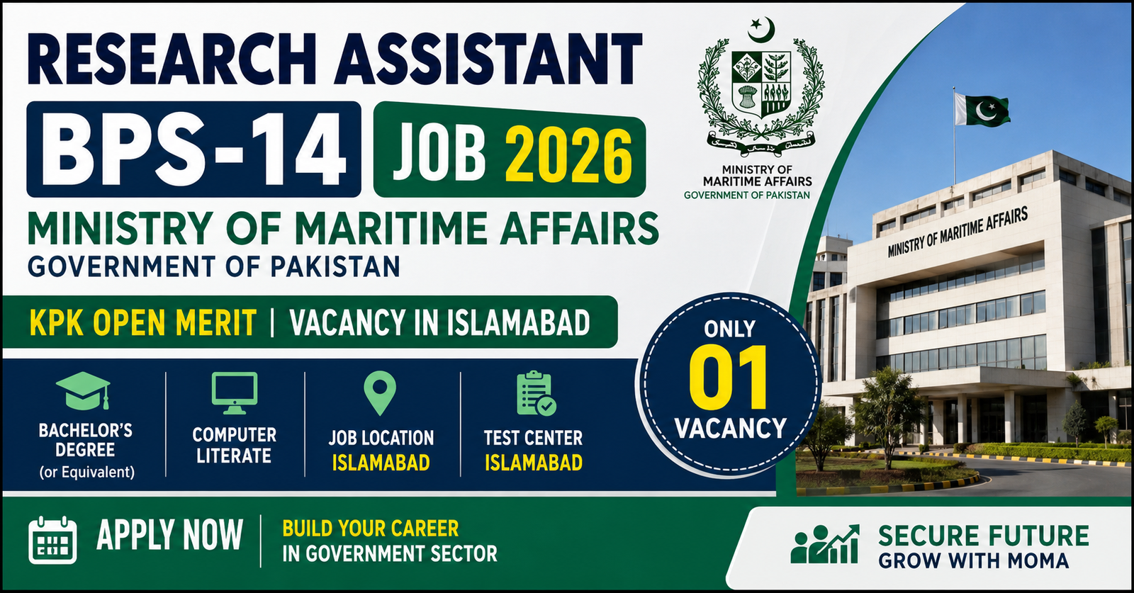 Research Assistant BPS-14 Job 2026 – Ministry of Maritime Affairs (MOMA), Government of Pakistan | Complete Guide for KPK Open Merit Applicants
