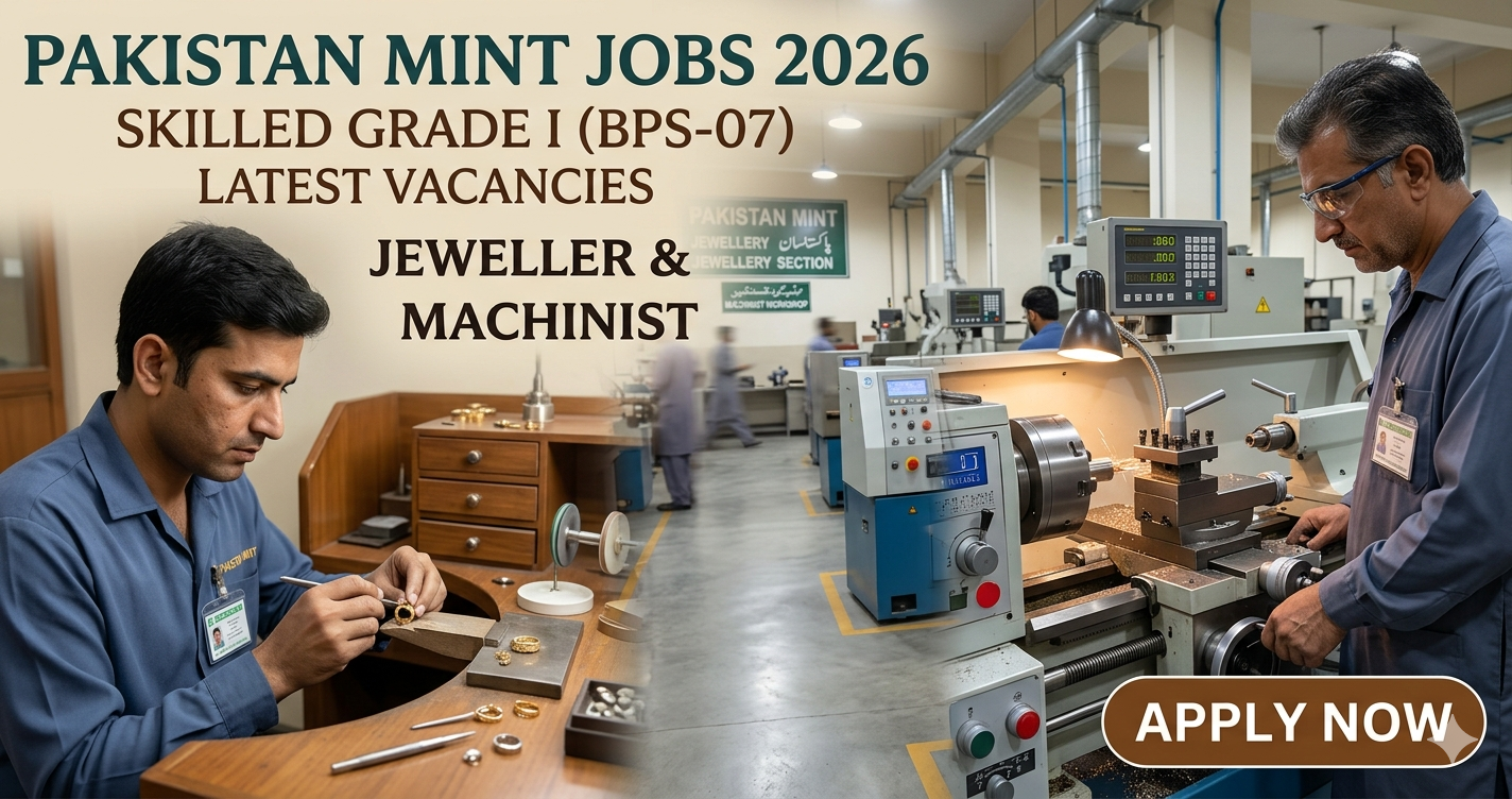 Pakistan Mint Jobs 2026 Skilled Grade I (BPS-07) – Latest Jeweller & Machinist Vacancies Apply Now
