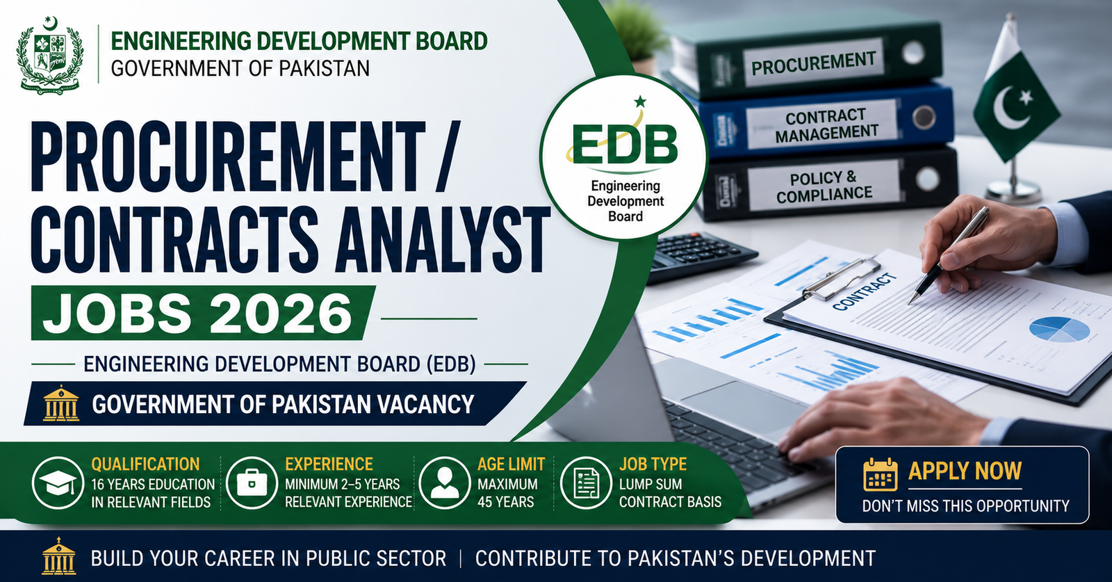 Procurement Contracts Analyst EDB Jobs 2026 – Engineering Development Board (EDB) Government of Pakistan Vacancy Details