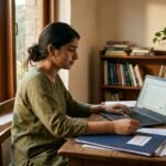 Student preparing an HEC Scholarship 2026 online application at a desk
